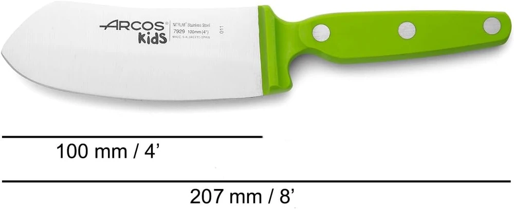 Arcos Kids - vaikiškas virtuvinis peilis - nitrum nerūdijančio plieno ašmenys 100 mm - poliformaldehido (pom) rankena, žalia spalva