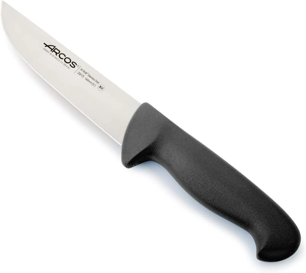Arcos Series 2900 mėsininko peilis, skirtas kepsniams - nitrum nerūdijančio plieno ašmenys 160 mm (6,30 colio) - polipropileno rankena, juoda spalva