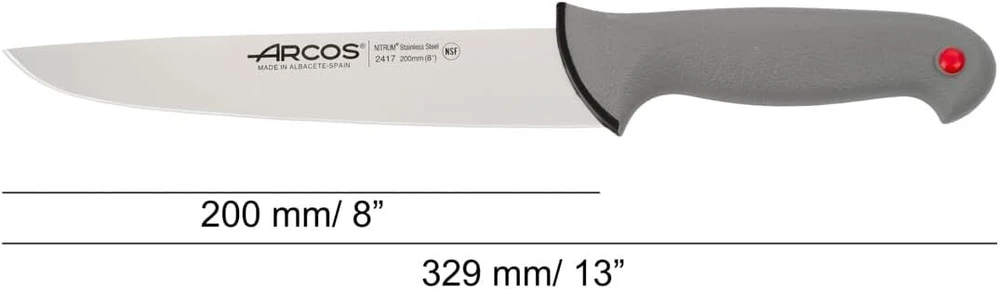 Arcos Series Colour Proof mėsininko peilis - nitrum nerūdijančio plieno ašmenys 200 mm (7.87 colio) - polipropileno rankena, padengta elastomero juoda spalva