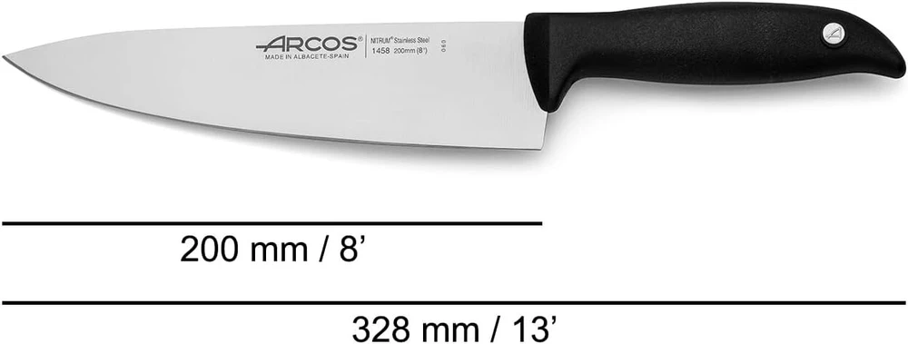 Arcos Series Menorca - šefo peilis - nitrum nerūdijančio plieno ašmenys 200 mm (7.87 colio) - polipropileno rankena, juoda spalva