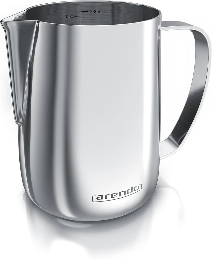 Arendo - Pieno ąsotis, nerūdijantis plienas, 600 ml - Pieno putų ąsotis - Pieno ąsotis - Pieno графинas - Nerūdijantis plienas - Pieno putojimui - Galima plauti indaplovėje - Matavimo skalė - Barista Cappuccino Latte