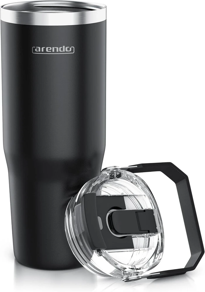 Arendo termosas kelionei - nerūdijančio plieno gertuvė su dangteliu - 900 ml - 100% nepralaidi - valdoma viena ranka - gėrimo anga su atverčiamu viršumi - galima plauti indaplovėje - karštiems ir šaltiems gėrimams