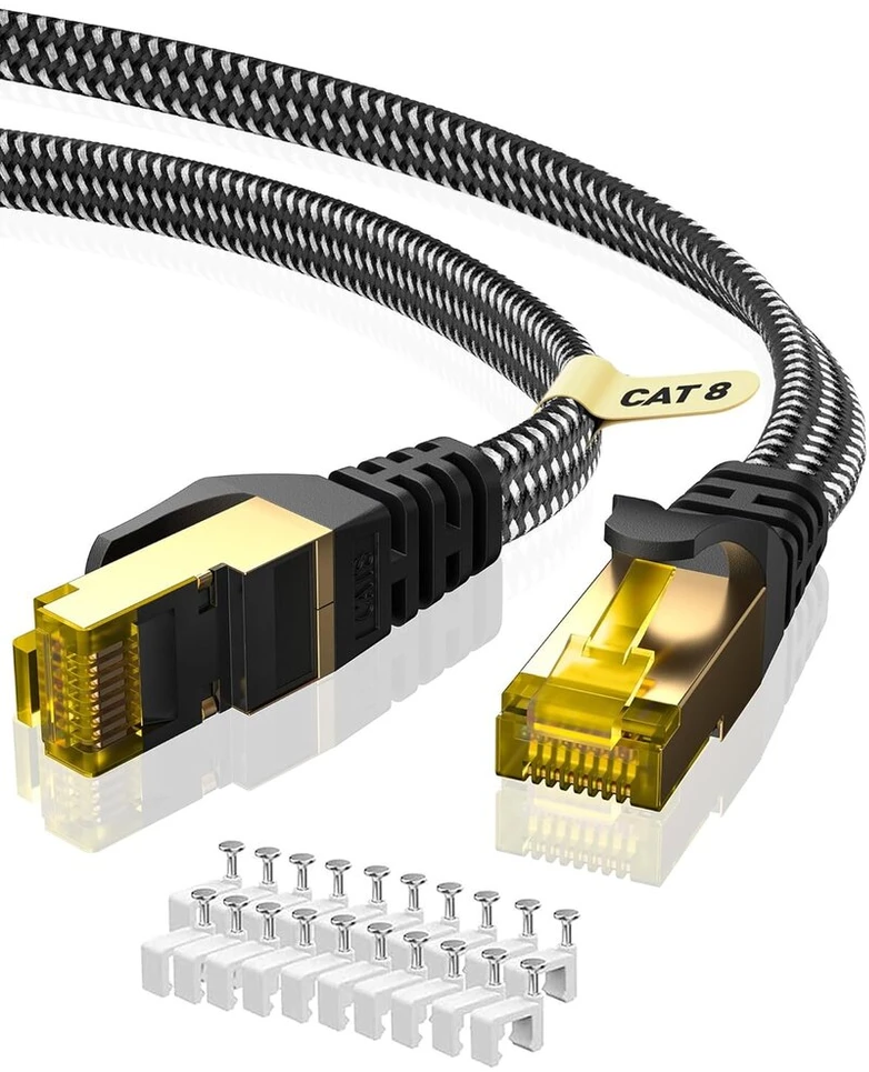 Ariskeen Cat 8 Ethernet tinklo kabelis, 12 m, plokščias, 40gbps