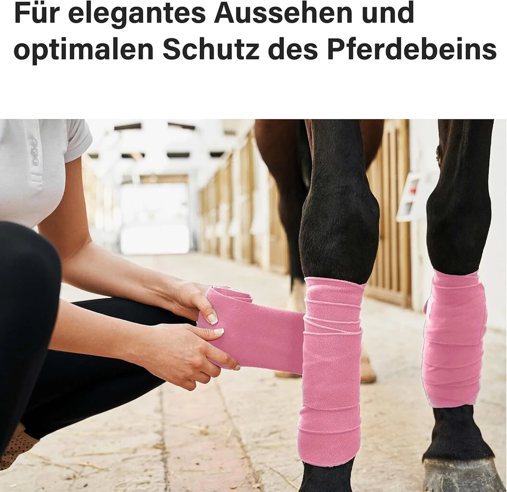 Arklių bintai iš fliso su velcro užsegimu, flisiniai arklio bintai rinkinyje iš 4 su praktišku laikymo krepšiu (šetlando ponis (shetty), rožiniai)