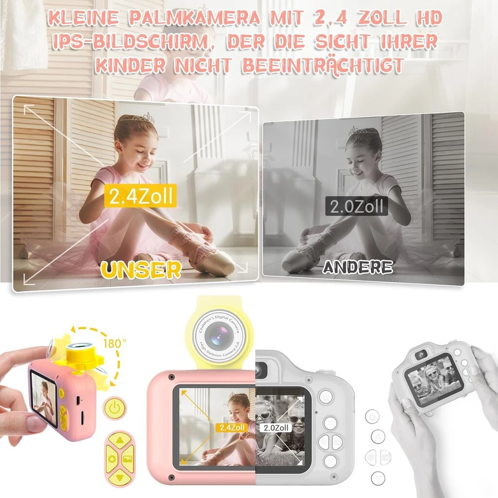 Arnssien X101 vaikiška kamera 3 4 5 6 7 8 9 10 11 12 metų mergaitėms/berniukams, vaikiška kamera su 180° apverčiamu objektyvu ir 2,4 colio Ips ekranu, gimtadienio vakarėlio dovana mergaitėms/berniukams, 32 Gb