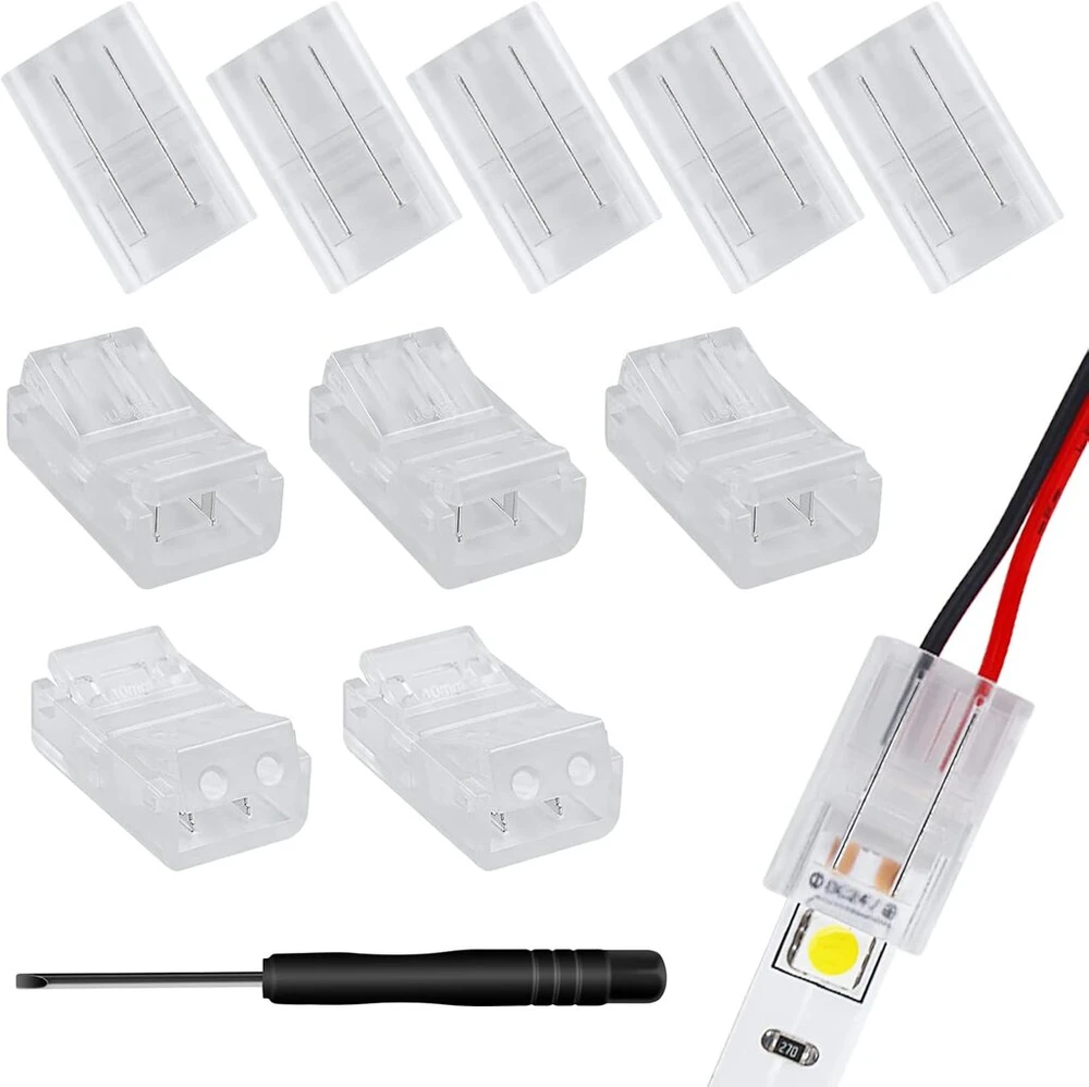 Aroidful 10 Led juostų jungčių rinkinys, 2 kontaktų Led adapterio jungtis, 10 mm Led juostos jungiamasis kabelis, skirtas Smd 5050/3528 Led juostai su atsuktuvu