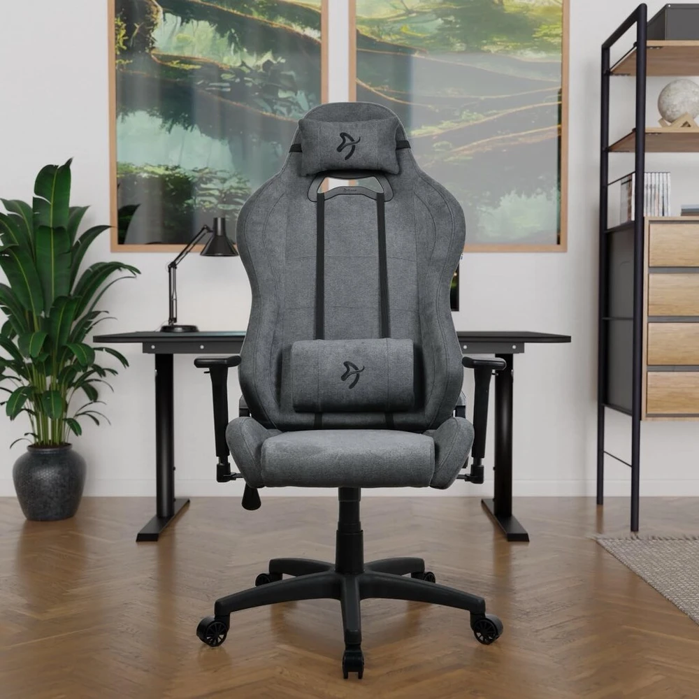 Arozzi Torretta Premium Softfabric™ ergonomiška žaidimų ir biuro kėdė su pažangiu sėdynės mechanizmu, 3d porankiais, aukštu atlošu, pasukama atlošimo funkcija, 2 atraminėmis pagalvėlėmis - (ash)