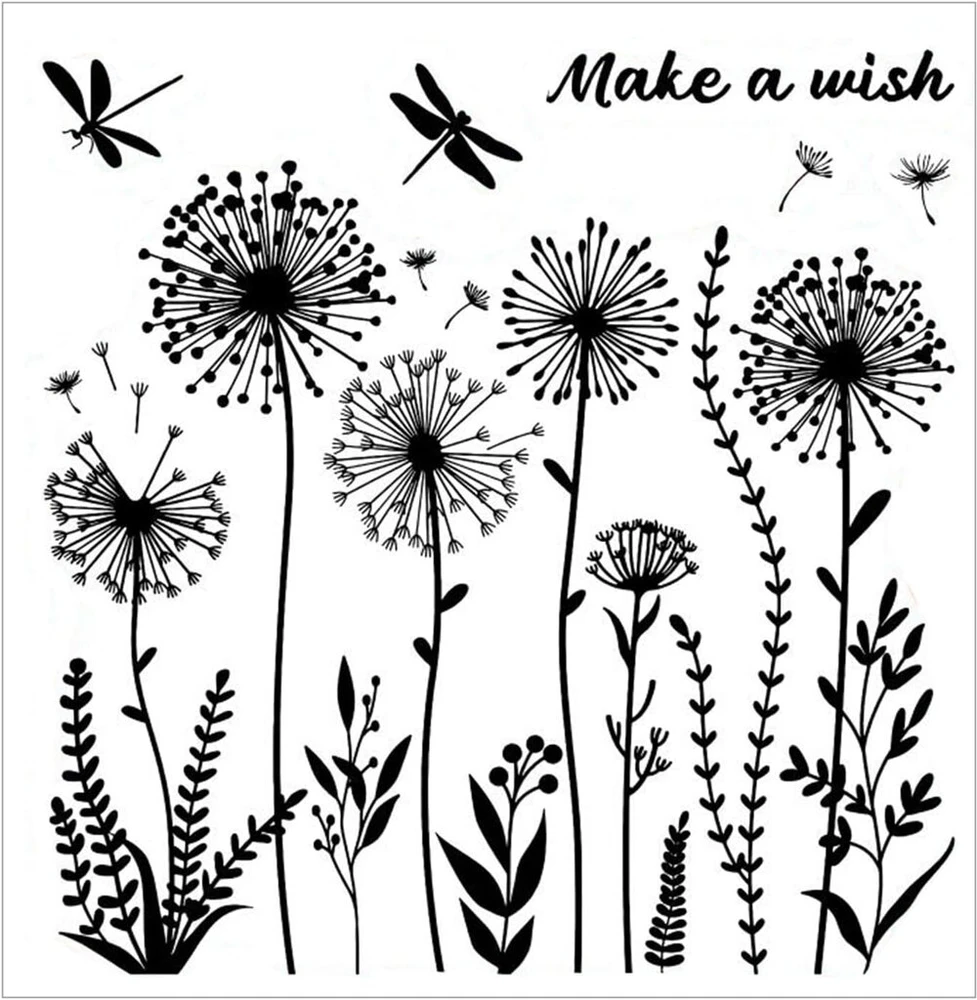 Arriettcraft Löwenzahn-blumen skaidrūs antspaudai kortelių gamybai, dekoravimui, žurnalų rašymui, Make a Wish žodžiai, skaidrūs guminiai antspaudai nuotraukų kortelėms, albumams, rankdarbių reikmenims