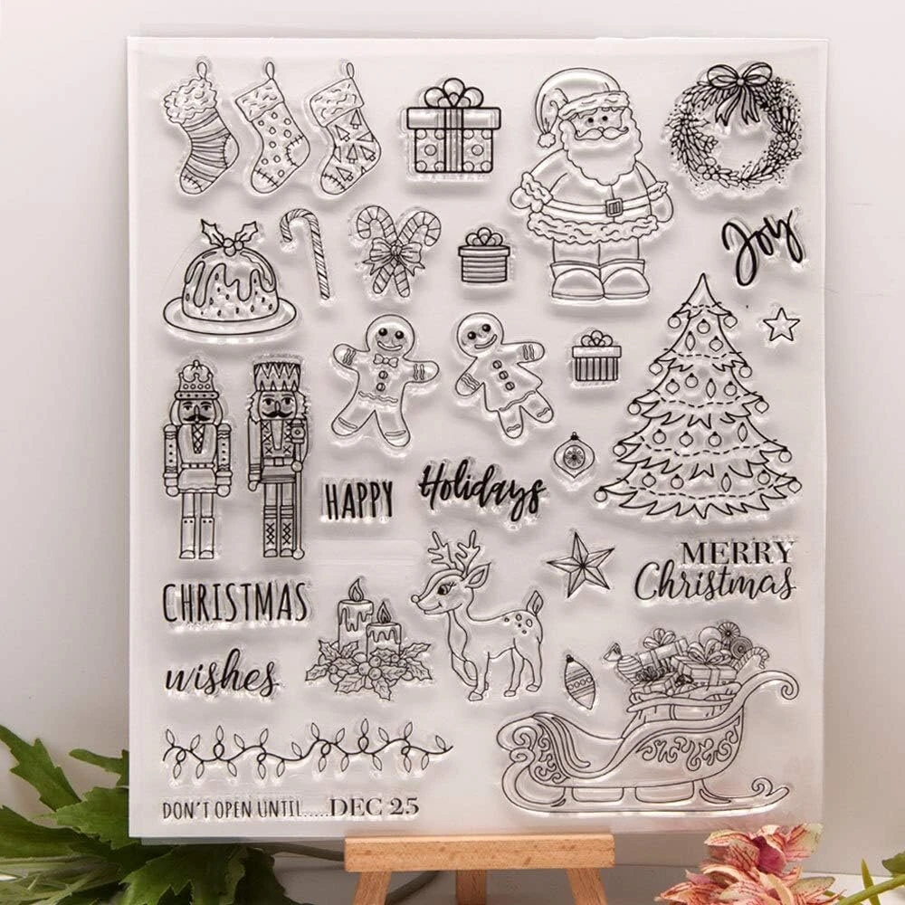 Arrietty craft linksmų kalėdų senis besmegenis eglutė uogų šakelė ornamentas kojinės elnias santa claus linksmų švenčių skaidrūs antspaudai kalėdinių atvirukų dekoravimui scrapbooking antspaudai