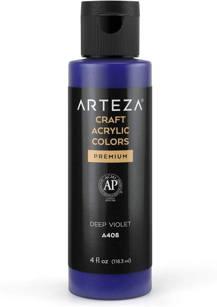 Arteza akriliniai dažai, A408 Deep Violetinė, 118 ml buteliukas, vandens pagrindo, maišomi matiniai akriliniai dažai menui ir "pasidaryk pats" projektams ant stiklo, medžio, keramikos, audinių, popieriaus ir drobės