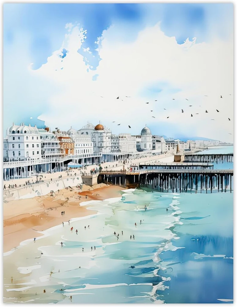 Artfabrics Vandens spalvos tapyba "brighton Beach" – didelis sienos meno plakatas