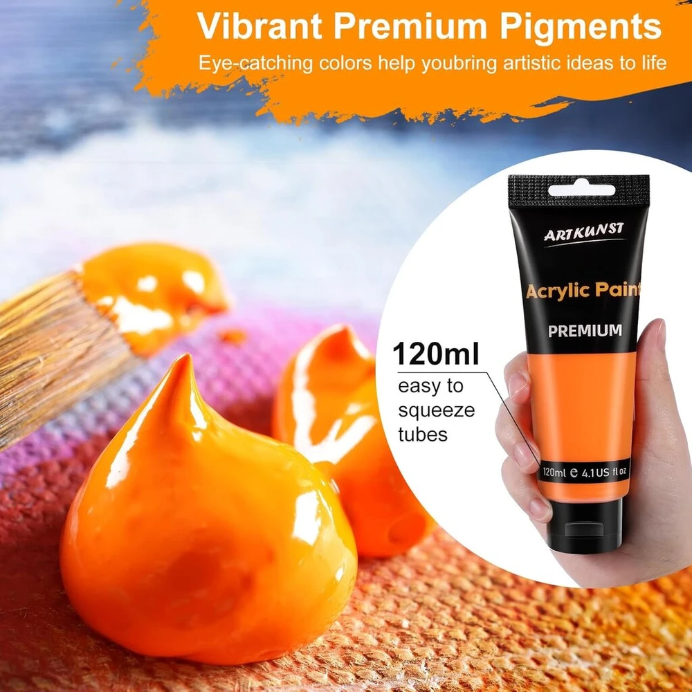 Artkunst akrilinių dažų rinkinys 8 x 120 ml, akrilinių dažų rinkinys, greitai džiūstantys, atsparūs vandeniui ir šviesai, idealūs drobėms, popieriui ir audiniams