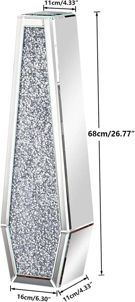 Artloge didelė vaza ant grindų, sidabrinė krištolinė vaza gėlėms, 68 cm aukščio, stiklinės veidrodinės deimantinės vazos gėlėms, dekoratyvinė prabangi vaza svetainei, namų dekoras, moderni blizgi stiklinė vaza, pastatoma vaza