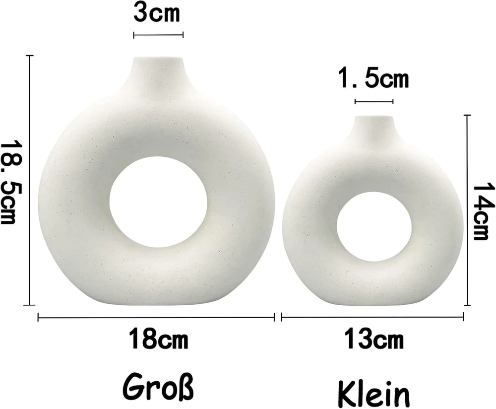 Aruva Ceramics Vaza – 2 baltų keraminių vazų rinkinys namų dekoravimui, vazos džiovintoms gėlėms ant stalo su pampų žole, kambario dekoracija dovanai, maža ir vidutinė