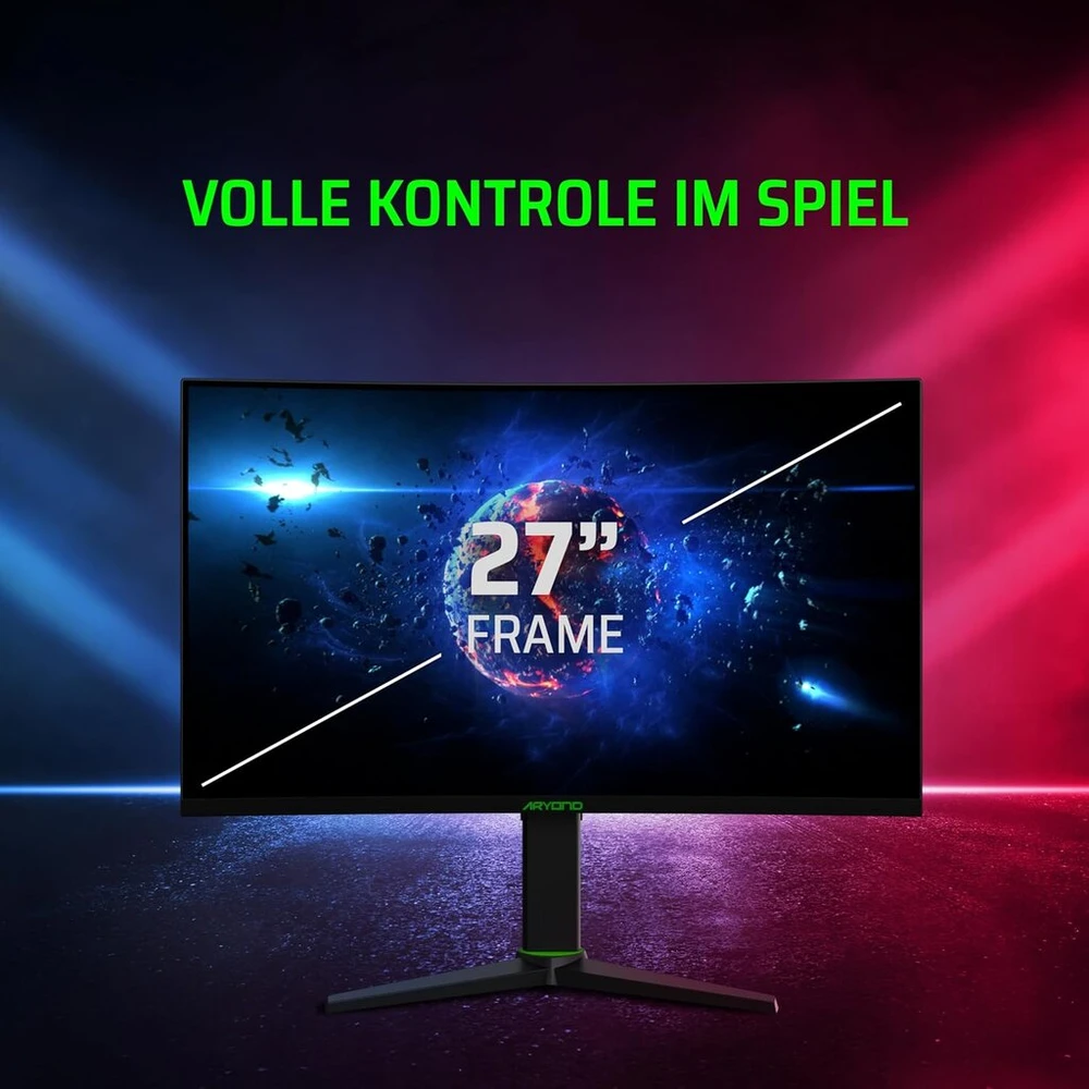 Aryond A27 V2 lenktas žaidimų monitorius, 27 colių 180hz lenktas Qhd (2560 x 1440) ekranas, 1ms reakcijos laikas, Hdr 10 Ratio Freesync ir G-sync 119.9% Srgb, Pc ekranas, Hdmi jungtis