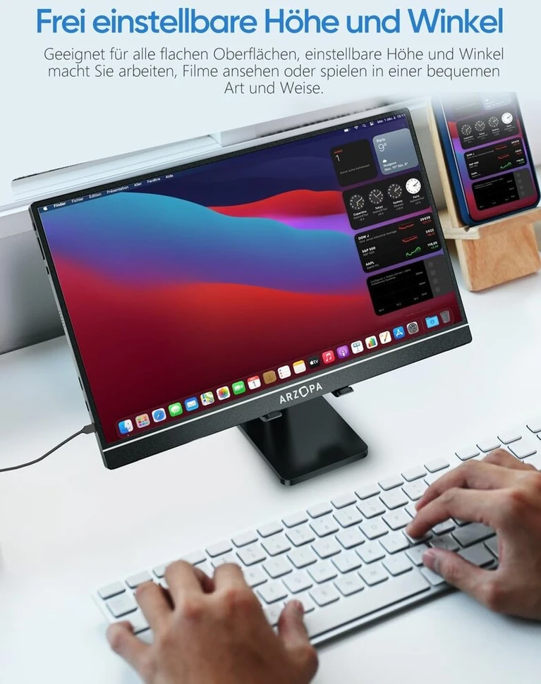 Arzopa planšetinio kompiuterio stovas, nešiojamojo monitoriaus stovas, reguliuojamo kampo ir sulankstomas stabilus stovas stalui, suderinamas su nešiojamaisiais monitoriais, ipad planšetiniais kompiuteriais