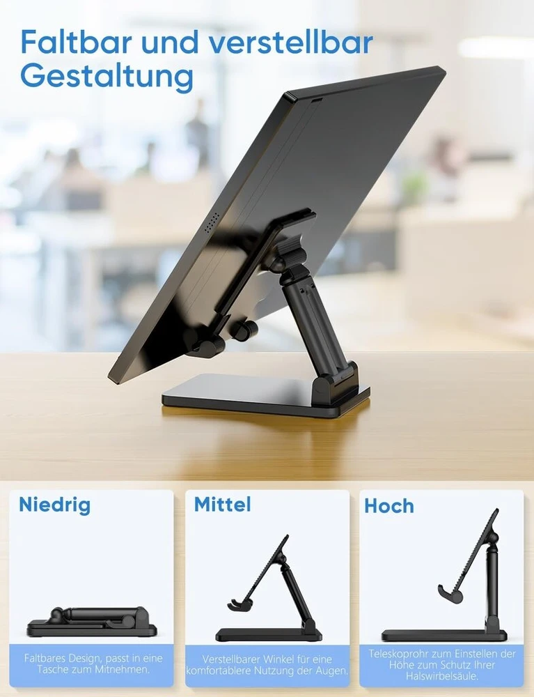 Arzopa planšetinio kompiuterio stovas, nešiojamojo monitoriaus stovas, reguliuojamo kampo ir sulankstomas stabilus stovas stalui, suderinamas su nešiojamaisiais monitoriais, ipad planšetiniais kompiuteriais