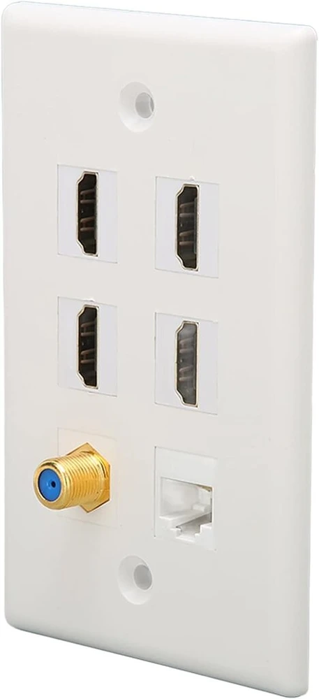 Automagnetola Ashata 6 prievadų hdmi koaksialinio ethernet sieninė plokštė, 4 hdmi prievadai, rj45 ethernet tinklo koaksialinis ir tv f galvutės prievado medijos sieniniai lizdai, suderinami su cat5 cat5e cat6 kabeliu