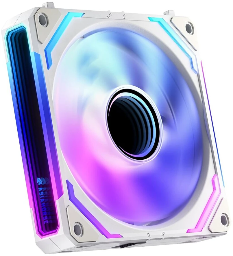Asiahorse Cosmiq Rgb Pc ventiliatorius 120 mm korpuso ventiliatorius, Argb daisy chain Pc ventiliatorius [infinity mirror] [fdb] 2000 Rpm/68.5 Cfm/24 šviesos diodai 4 kontaktų Pwn ir 5v 3 kontaktų Argb su valdikliu. Baltas
