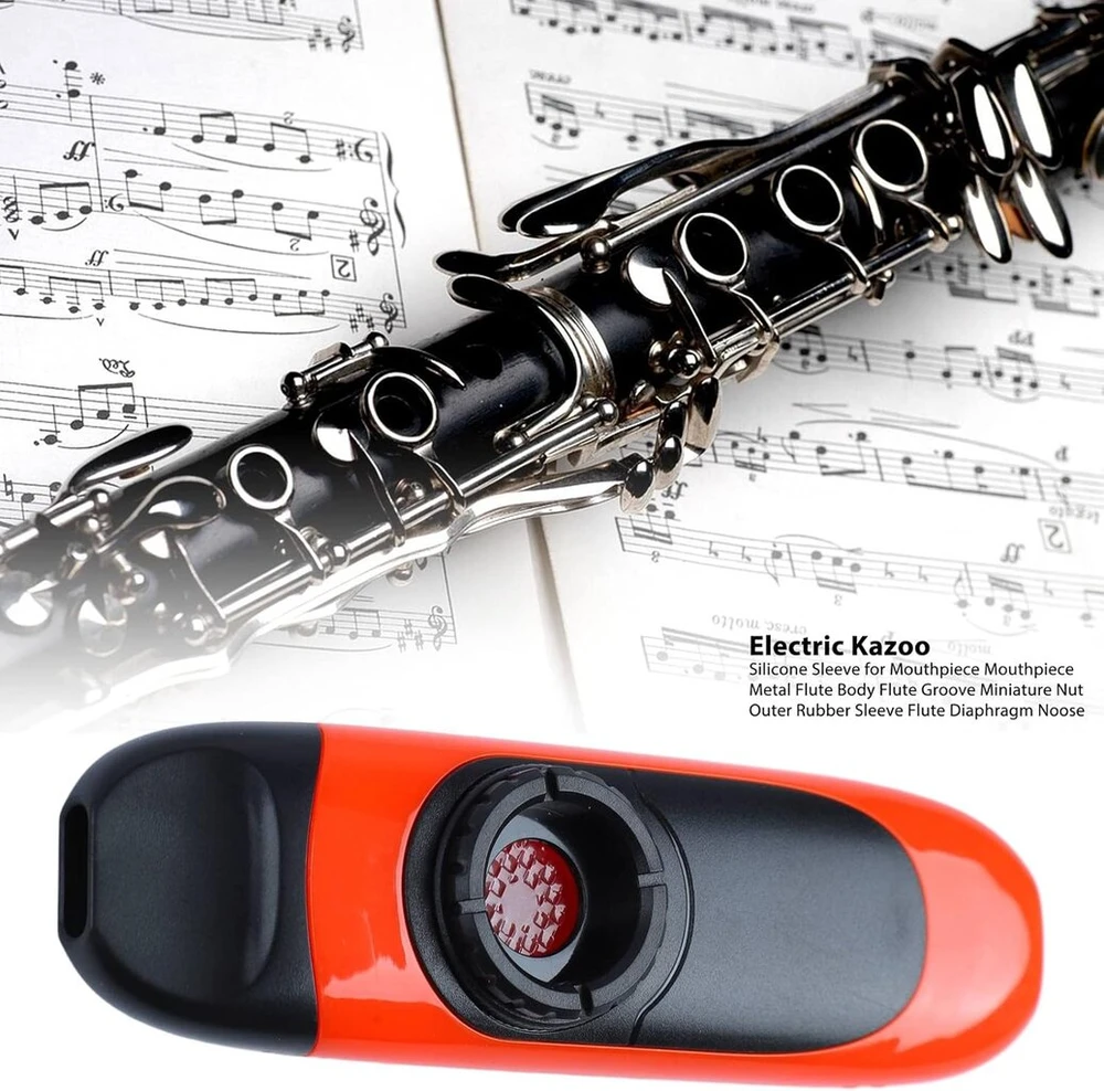Asixxsix kazoo 11cm profesionalus elektrinis kazoo mažas nešiojamas kazoo rinkinys, lengvai naudojamas profesionalus kazoo su garso nuėmimu, 5 kazoo membranos gitarai, ukulele (oranžinis)