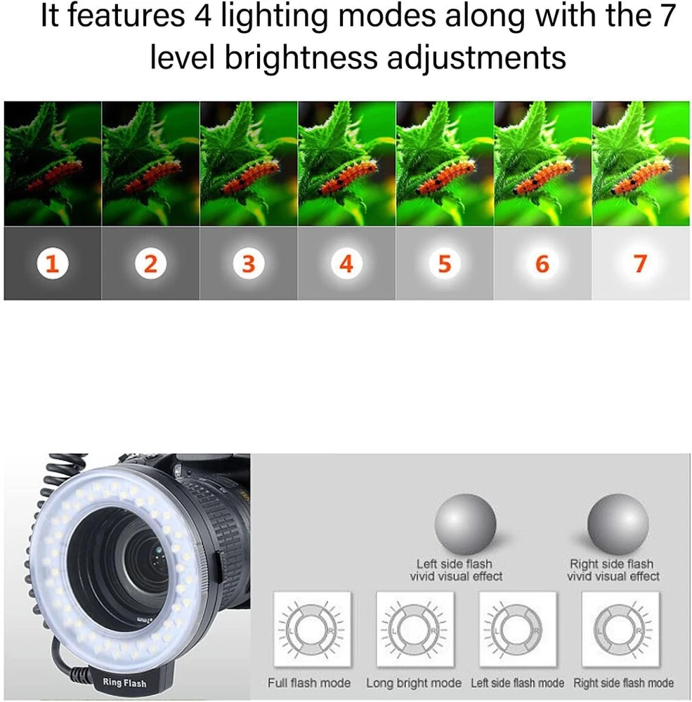 Objektyvas Asixxsix macro žiedinė blykstė, 3000–15000k 48 led reguliuojamas led žiedinis apšvietimas su lcd ekranu, 9 adapterių žiedai ir 2 blykstės difuzoriai, skirti dslr fotoaparatams
