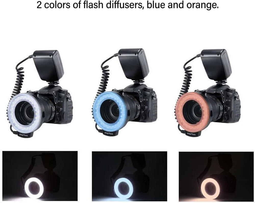 Objektyvas Asixxsix macro žiedinė blykstė, 3000–15000k 48 led reguliuojamas led žiedinis apšvietimas su lcd ekranu, 9 adapterių žiedai ir 2 blykstės difuzoriai, skirti dslr fotoaparatams