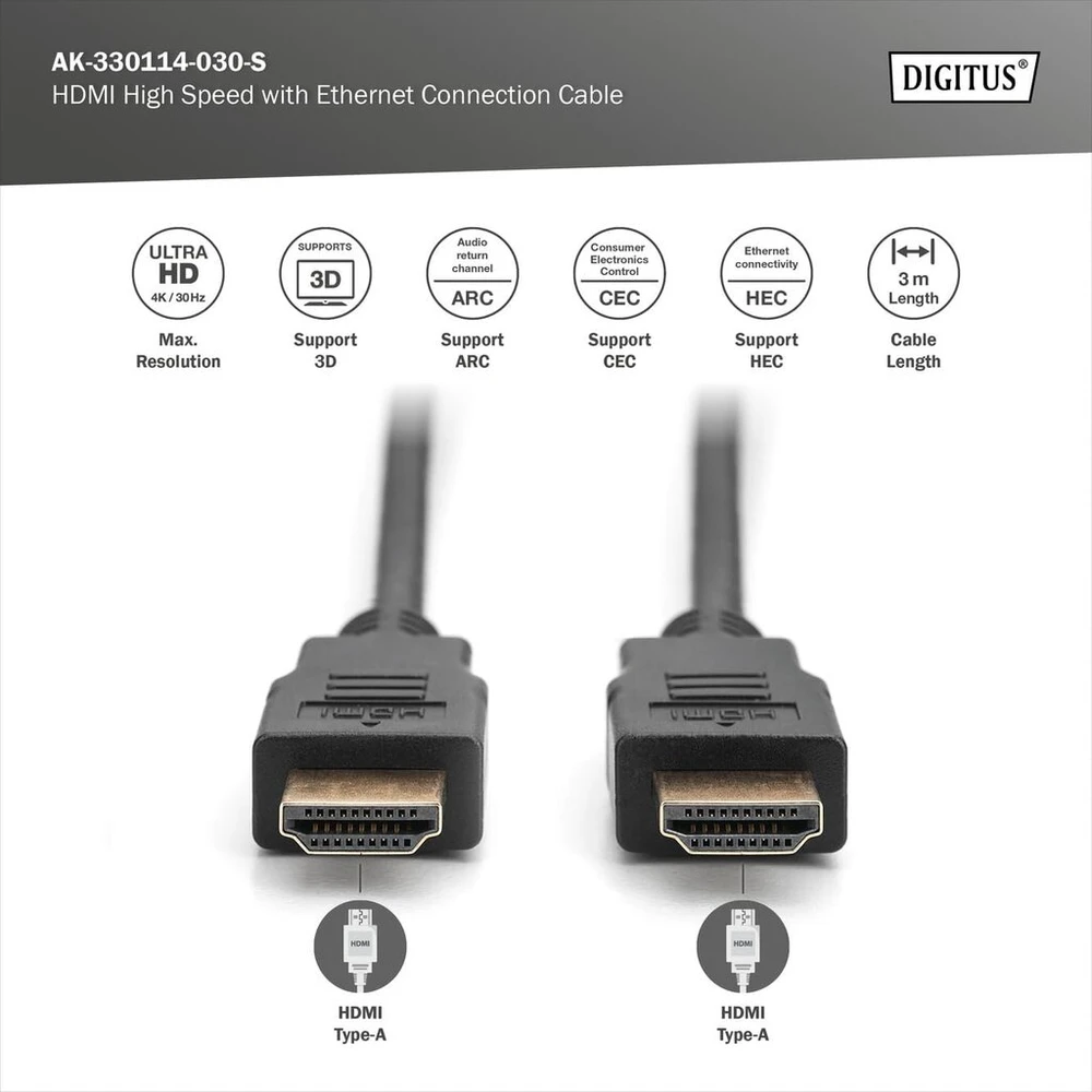Assmann Ak 330114 – 030 Hdmi standartinis adapterio kabelis (a tipas)