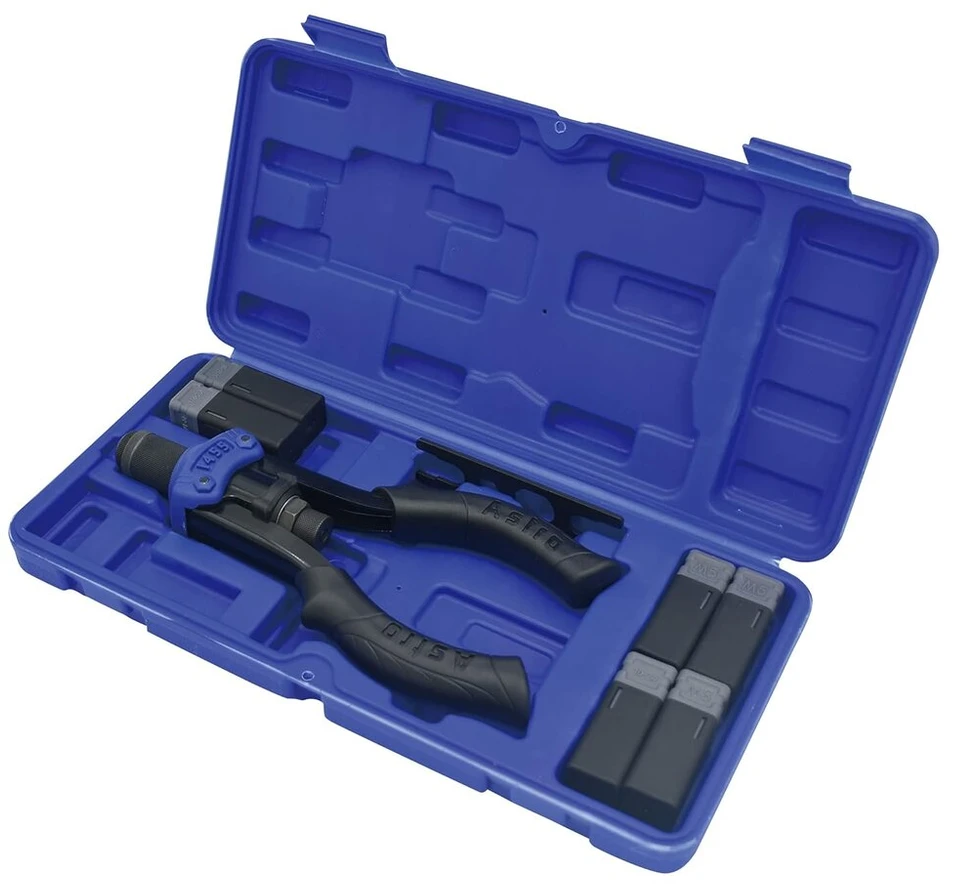 Astro Tools 1455 rankinis kniedžių įsukimo įrankių rinkinys - metrinis ir sae su kniedės varžtu, įvairių spalvų