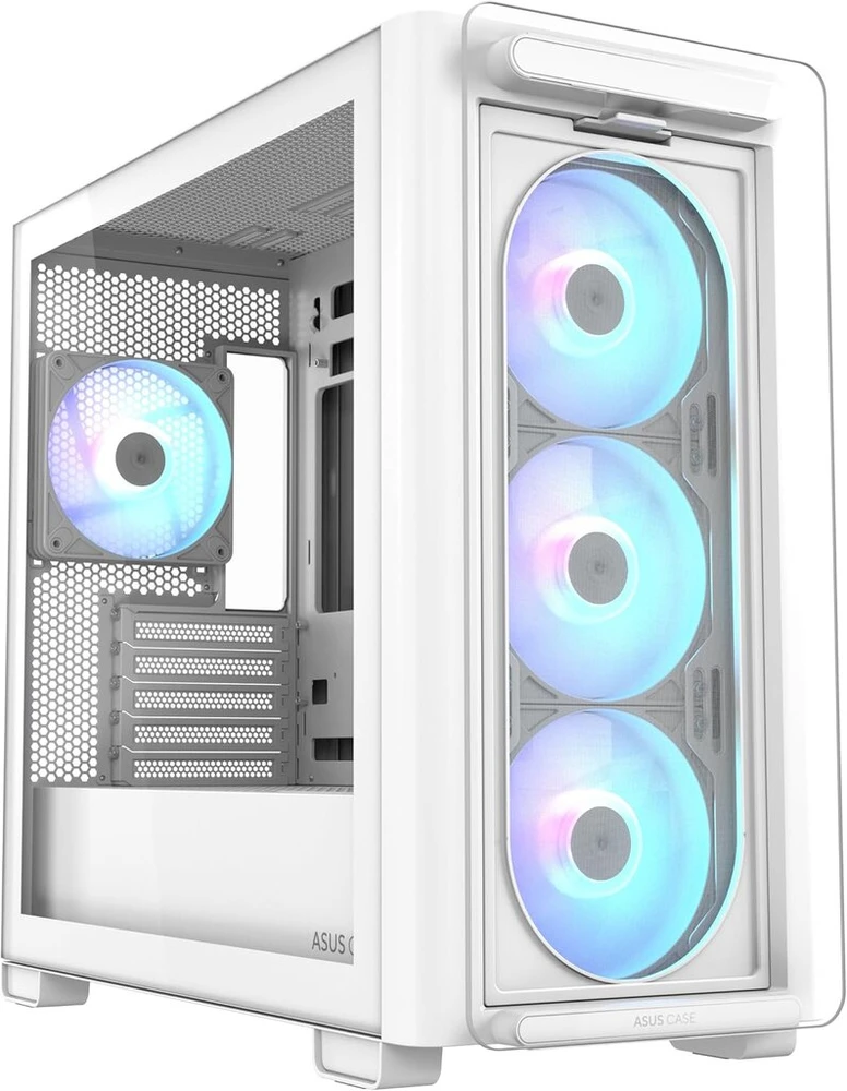 Asus A23 Plus Tg Argb Baltas Microatx kompiuterio korpusas - iš anksto įdiegti Argb ventiliatoriai, tinklelio priekinis skydelis, paslėpto prievado pagrindinė plokštė, suderinama su 360 mm radiatoriais, 380 mm vaizdo plokštėmis, baltas