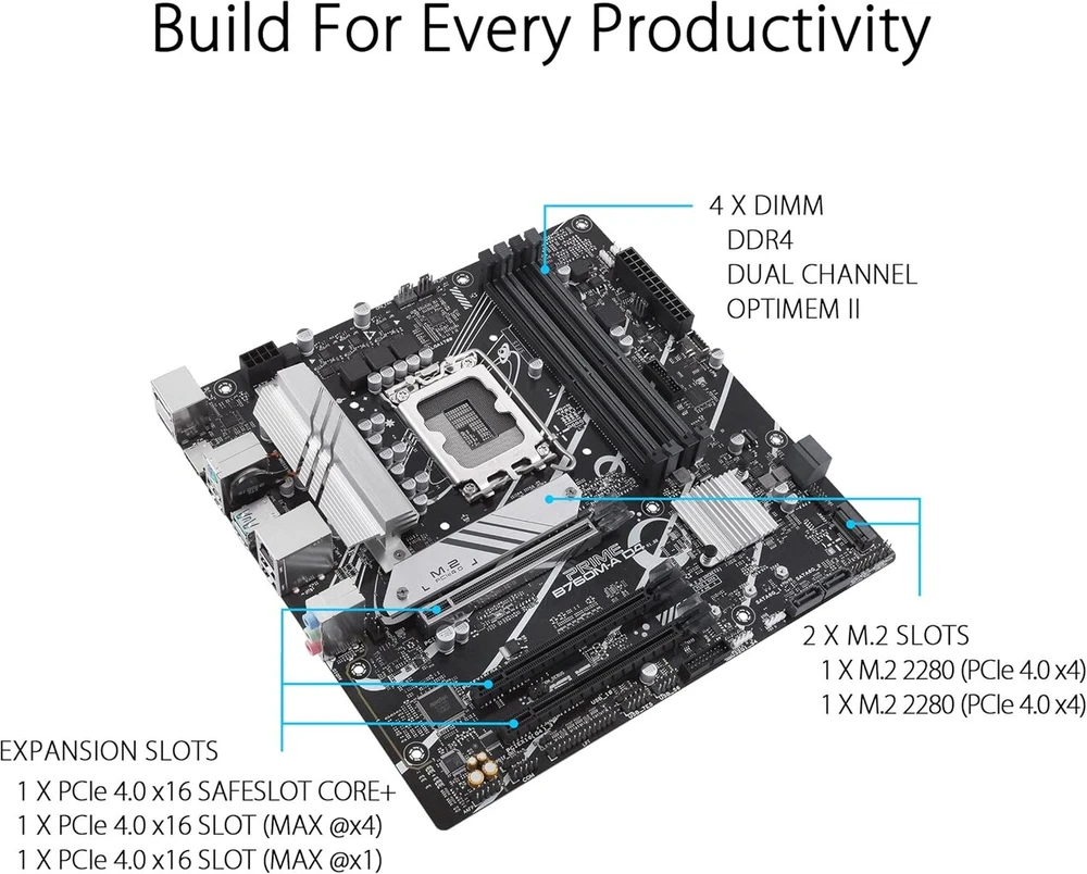 Vaizdo plokštė Asus Prime B760m-a D4-csm pagrindinė plokštė Lga 1700