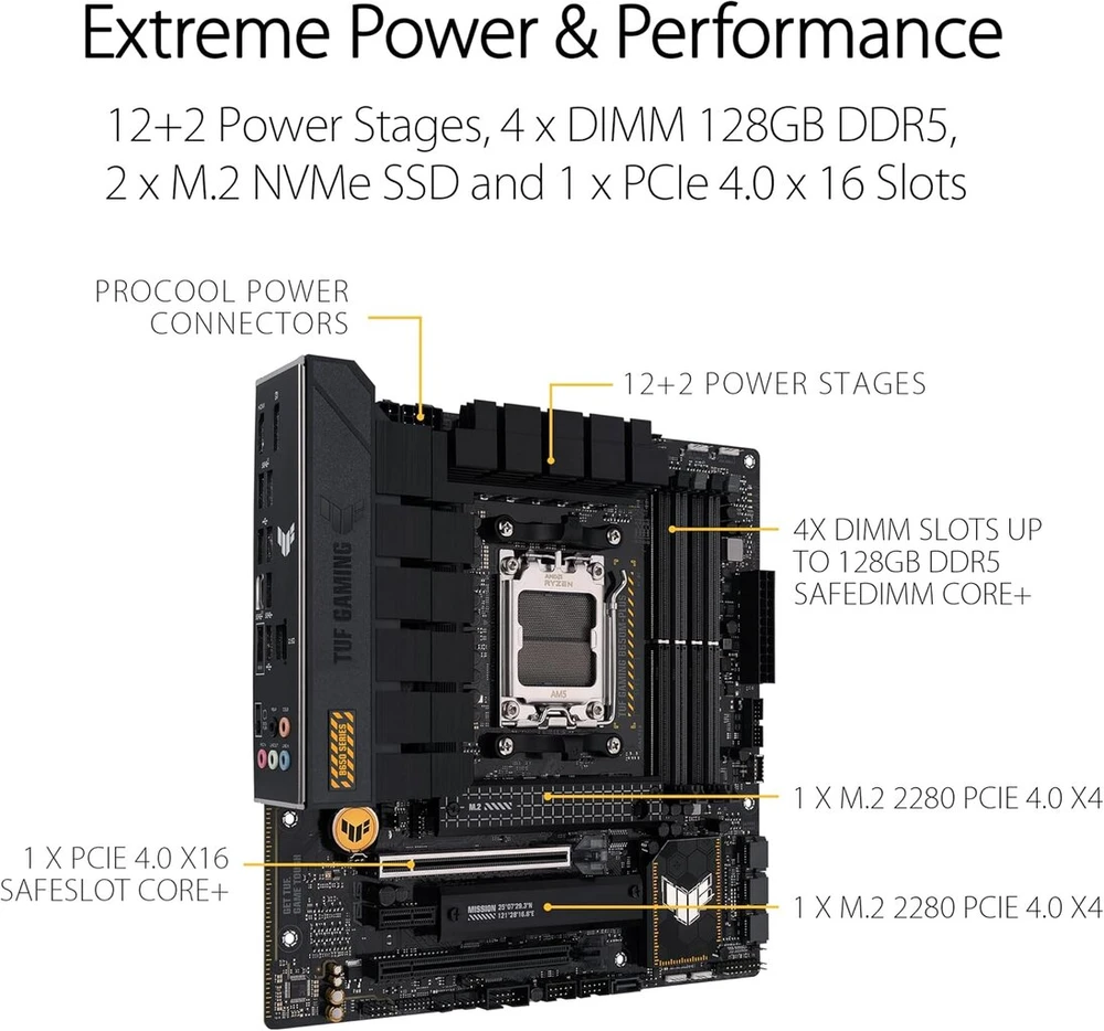 Vaizdo plokštė Asus Tuf Gaming B650m-plus pagrindinė plokštė, Am5 lizdas, Ddr5