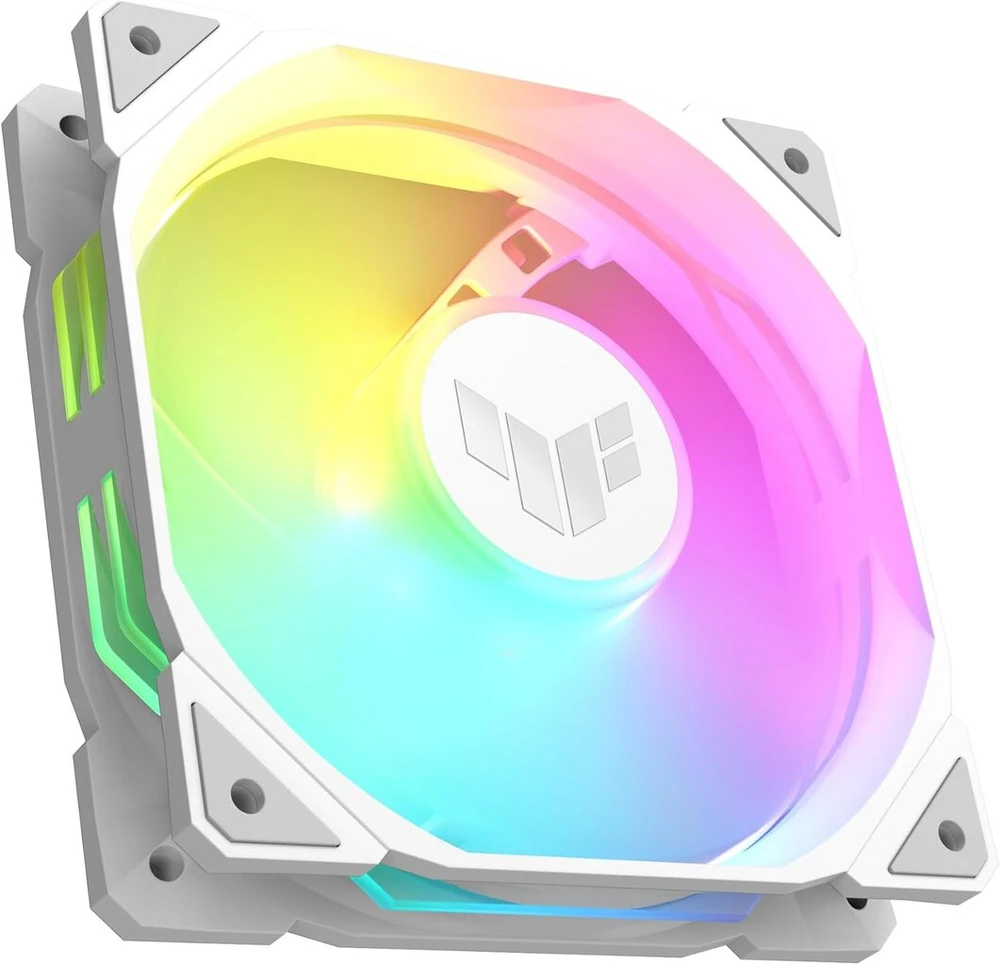 Asus Tuf Gaming Tr120 Argb standartinis baltas korpuso ventiliatorius, vieno vieneto pakuotė (120 mm Pwm Pc ventiliatorius, 2000 aps/min, 3,3 mm H2o, 77,4 Cfm oro srautas, 16 individualiai valdomų Rgb šviesos diodų, baltas)