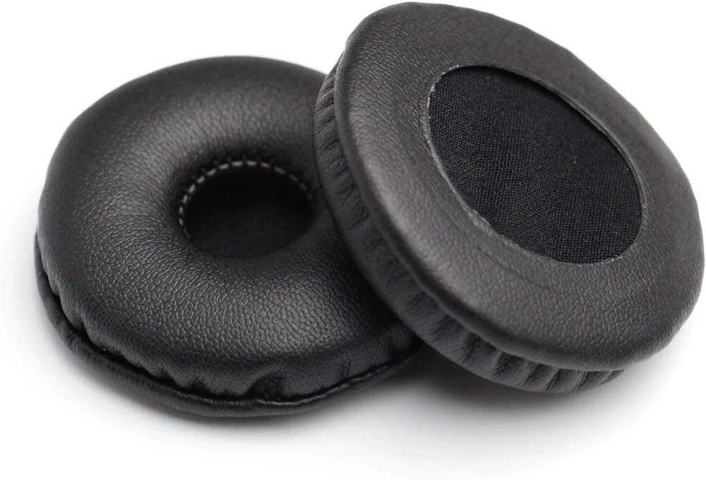 Atsarginės odinės ausų pagalvėlės, ausų pagalvėlių keitimo rinkinys, tinkantis daugumai ausinių modelių: universalus skersmuo 55 mm (1 pora, juodos)