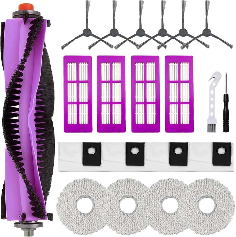 Attemart J15 Pro Ultra atsarginė dalis, skirta Eureka J15 Pro Ultra robotui-siurbliui, priedų rinkinys: 1 pagrindinis šepetys, 4 filtrai, 4 valymo šluostės, 4 dulkių maišeliai, 6 šoniniai šepečiai, 1 valymo šepetys, 20 vnt.