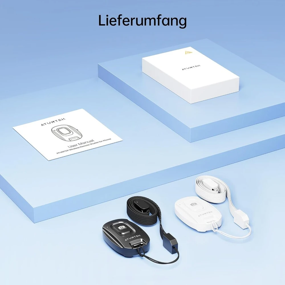 Atumtek kameros laikmatis, skirtas iphone ir android išmaniesiems telefonams (2 vnt.) belaidis nuotolinio valdymo pultas nuotraukoms ir vaizdo įrašams (bluetooth 5.2) su riešo dirželiu – juodas ir baltas