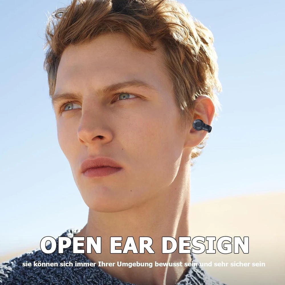 Atvirų ausų bluetooth belaidės ausinės su oro kaulų laidumo technologija, ausies segtuko kaulinio garso sportinės ausinės, belaidės ausies segtuko ausinės su oro kaulų laidumu, prisegamos kaulinės ausinės