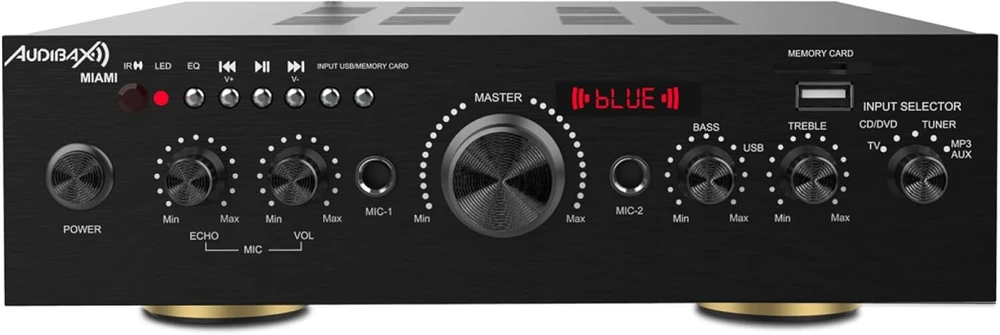 Muzikinis centras Audibax Miami karaoke stiprintuvas su bluetooth 100w + 100w. Nuotolinio valdymo pultas