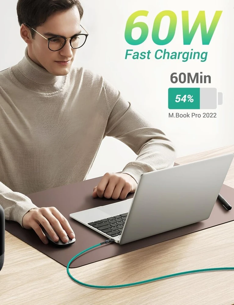 Aufu magnetinis įkrovimo kabelis 60 W, 9 kontaktų [2 m + 2 m] greitas magnetinis įkrovimo kabelis 6 viename Usb A/usb C į Type C įkrovimo kabelis magnetinis 360° ir 180° besisukantis magnetinis kabelis su Type C/micro