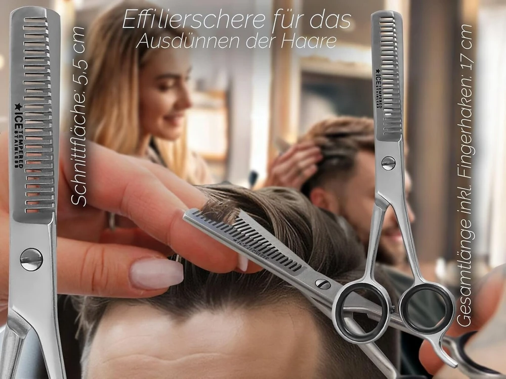 Aukščiausios kokybės plaukų retinimo žirklės su dėklu - kirpimo žirklės plaukų retinimui - retinimo žirklės visų tipų plaukams, dvipusės dantytos, nerūdijančio plieno, 6 colių