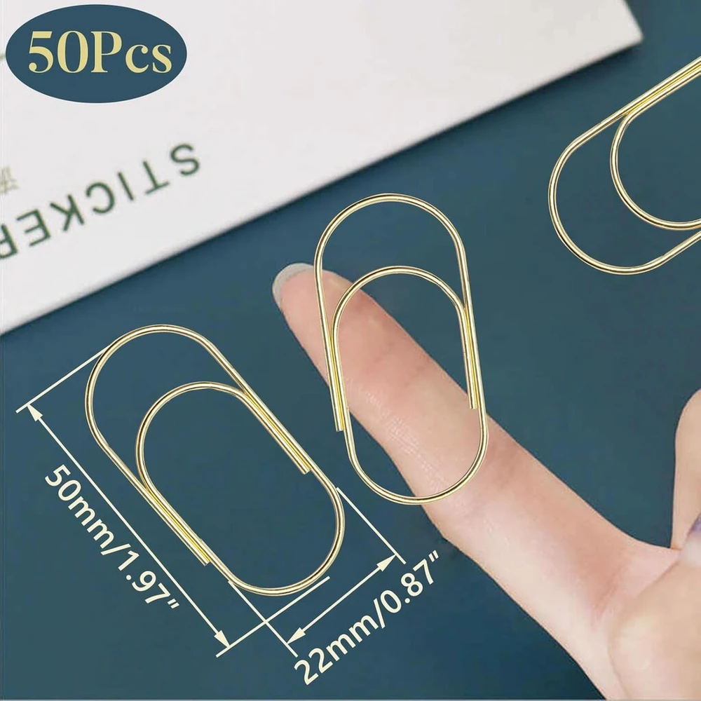 Auksinės 50 mm didelės sąvaržėlės, metalinės sąvaržėlės, raštinės reikmenų rinkinys, dengtos metalinės sąvaržėlės, atsparios rūdims ir patvarios biurui, mokyklai, raštinės reikmenims, dokumentams ir asmeniniam naudojimui (50, 50 mm)