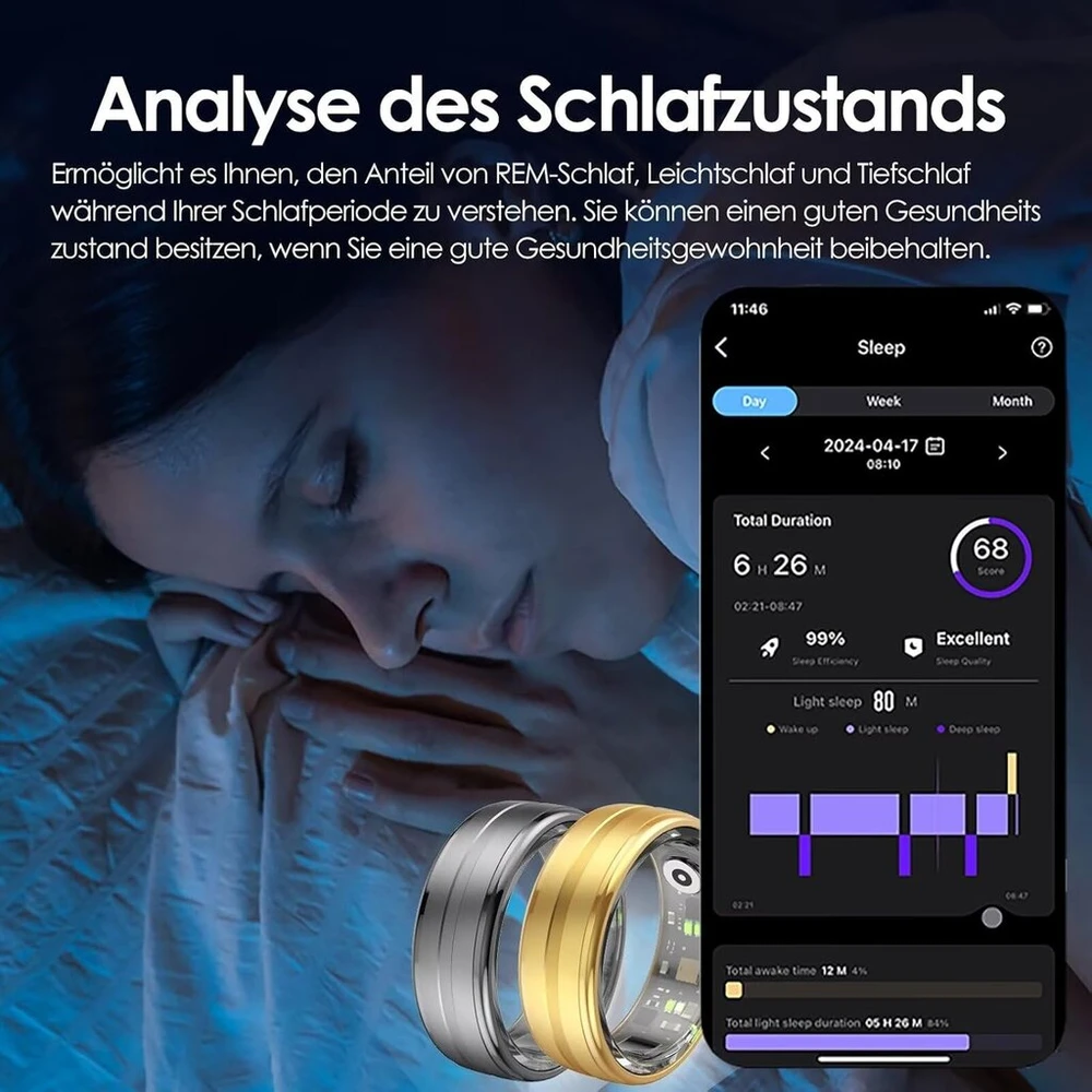 Auksinis išmanusis žiedas vyrams ir moterims, išmanusis žiedas android, žingsniamatis, širdies ritmo monitorius, miego sekiklis, sporto ir fitneso sekiklis, sveikatos žiedas, vyriškas fitneso sekiklis, juodas išmanusis žiedas, fitneso žiedas