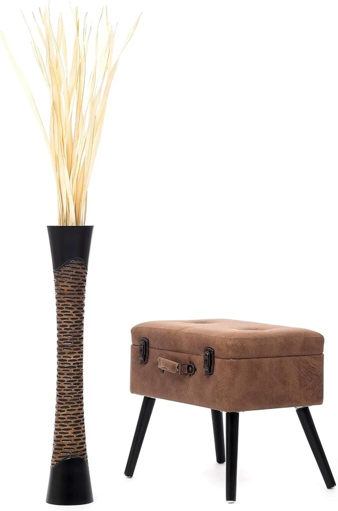 Aukšta grindų vaza 75 cm, mango medis, juoda