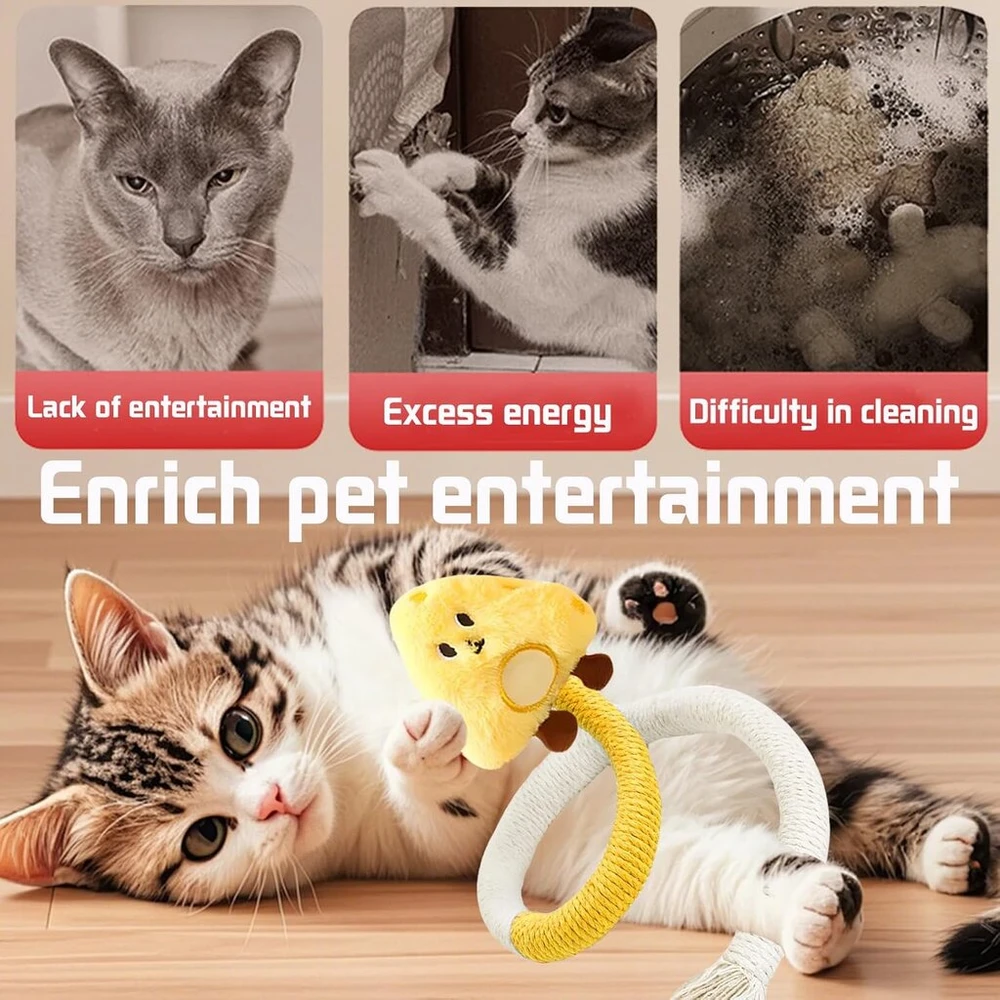 Aungcshe 4 interaktyvūs žaislai katėms, žaislas katėms savarankiškam užimtumui, katžolės kramtymo virvė, katės medvilninė virvė dantų valymui, dantų žaislas katėms ir nuo blogo burnos kvapo