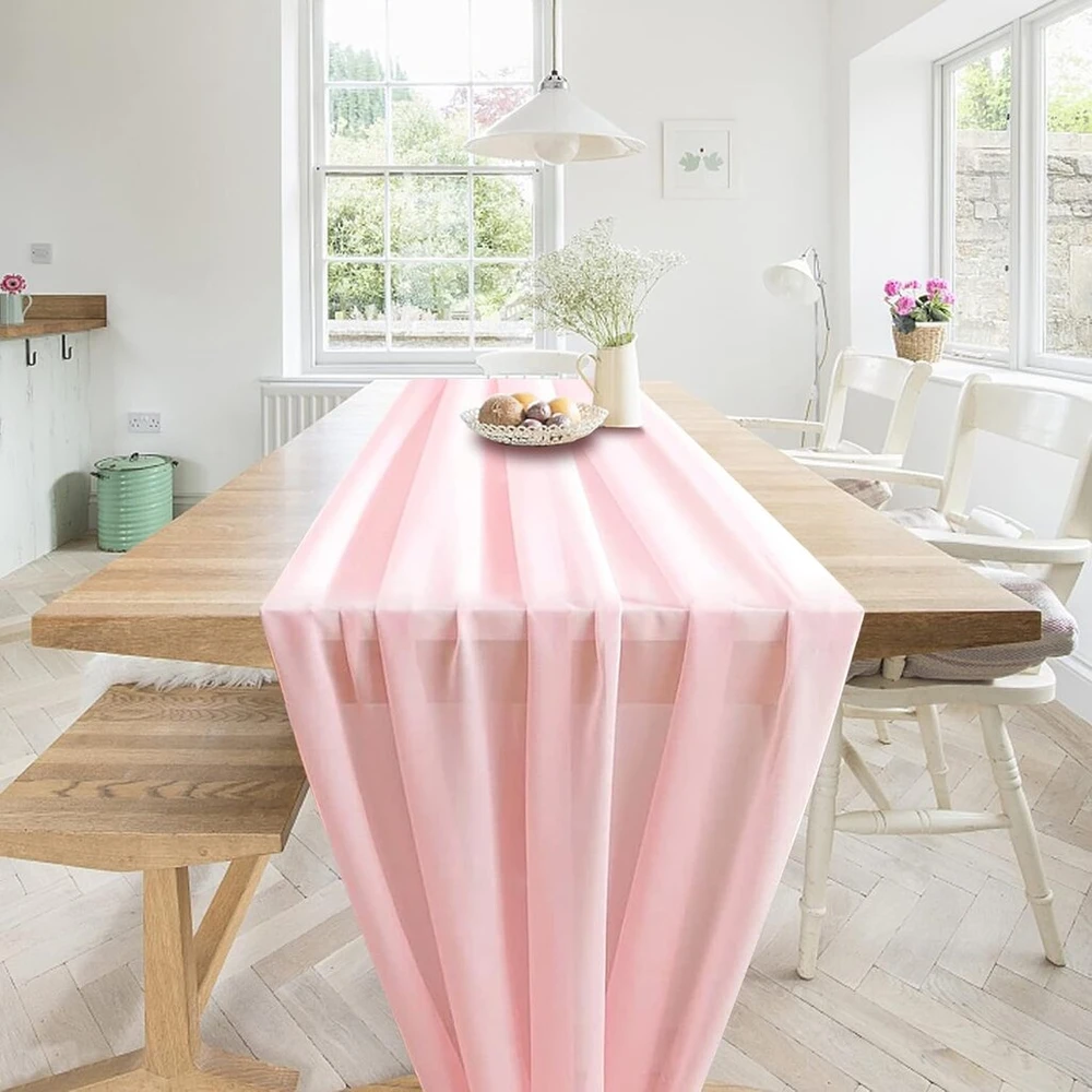 Auped šifono stalo takelis, 70 x 300 cm, boho stalo takelis vestuvių priėmimui, nuotakos vakarėliui, gimtadienio vakarėliui, stalo dekoravimui, vestuvių dekoravimui, naudojimui viduje ir lauke (rožinis)