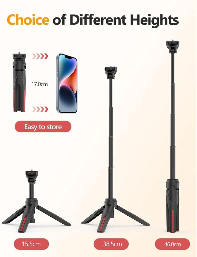 Aureday 46 cm mini trikojis veiksmo kamerai su 4 dalių prailginimo strypu ir 360° rutuline galvute - mažas nešiojamas kelioninis vlog stovas Dlsr, kompaktiškiems fotoaparatams