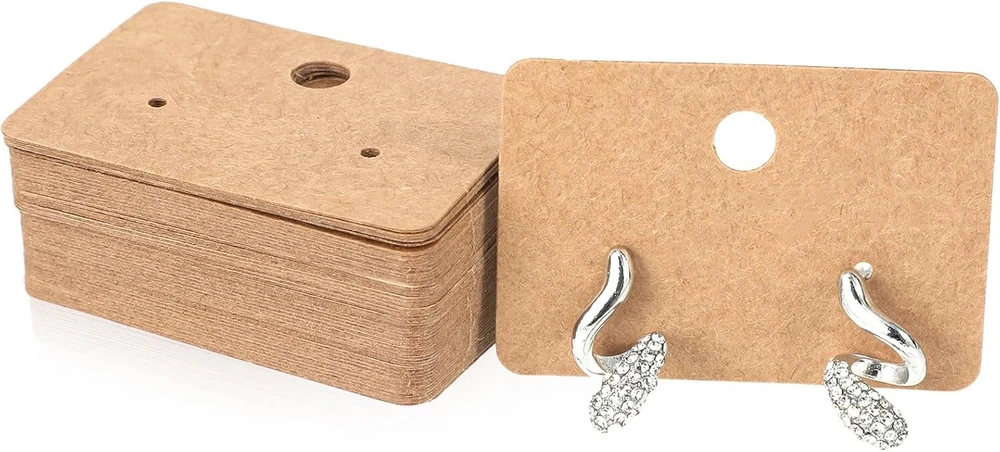 Auskarų kortelių rinkinys, 100 vnt., rudos spalvos auskarų laikiklių kortelės, 4,5 x 3,2 cm, papuošalų demonstravimo kortelės, kraft popieriaus tuščios auskarų laikiklių kortelės pardavimui, demonstravimui, mažmeninei prekybai