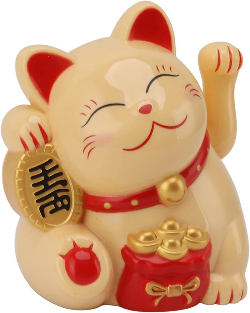 Ausla laimingas katinas, mojuojantis katinas, 14 cm, elektrinė mojuojanti ranka, maneki neko mojuojantis katinas, sėkmės simbolis dekoruojant priėmimą, namus, automobilį