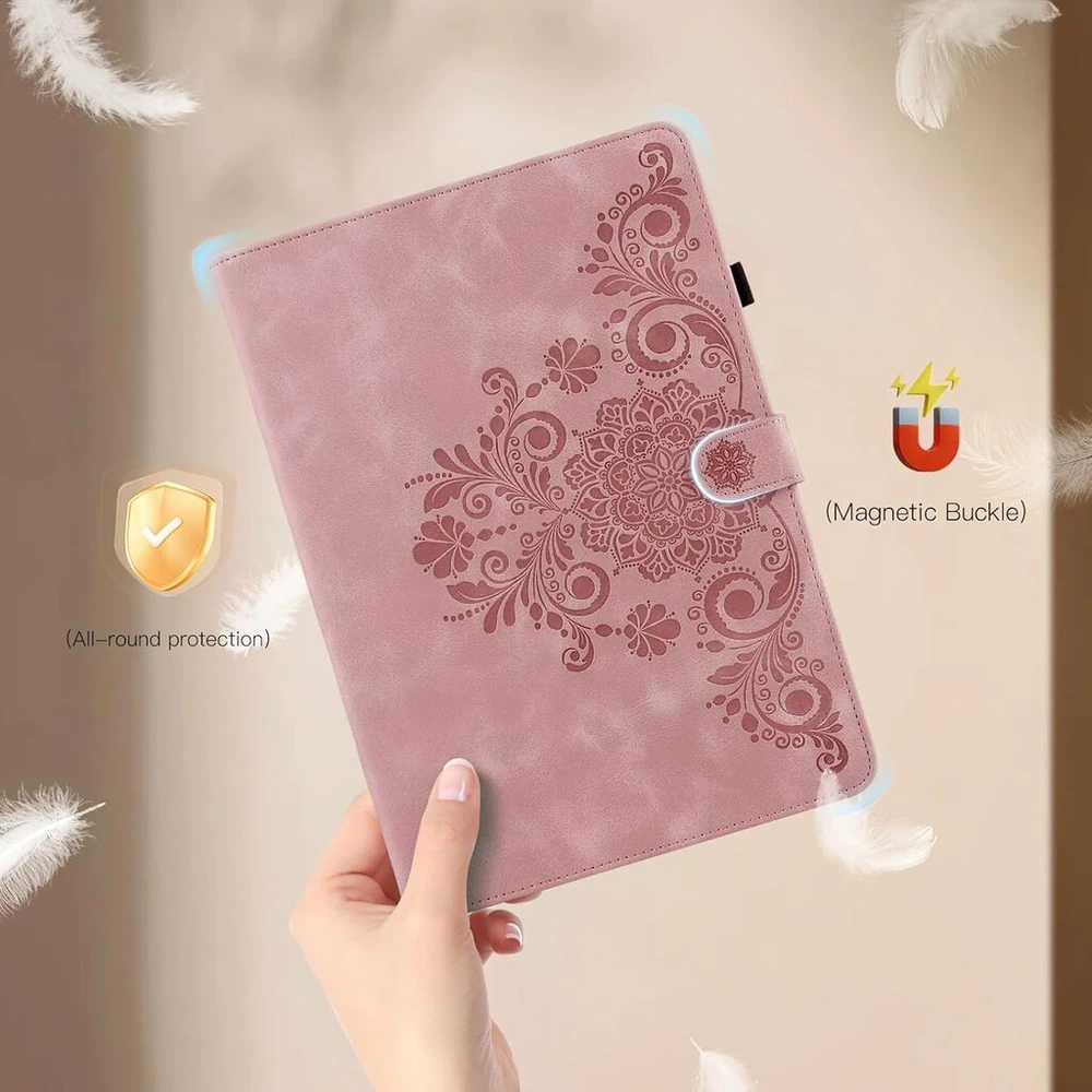Auslbin dėklas galaxy tab a 2016 planšetiniam kompiuteriui 10.1 colio t580, retro tab a6 (2016) 10.1 /t580 apsauginiai dėklai vienspalviai, įspaustas stilius, magnetinės sagtys, stovo funkcija, rožinis