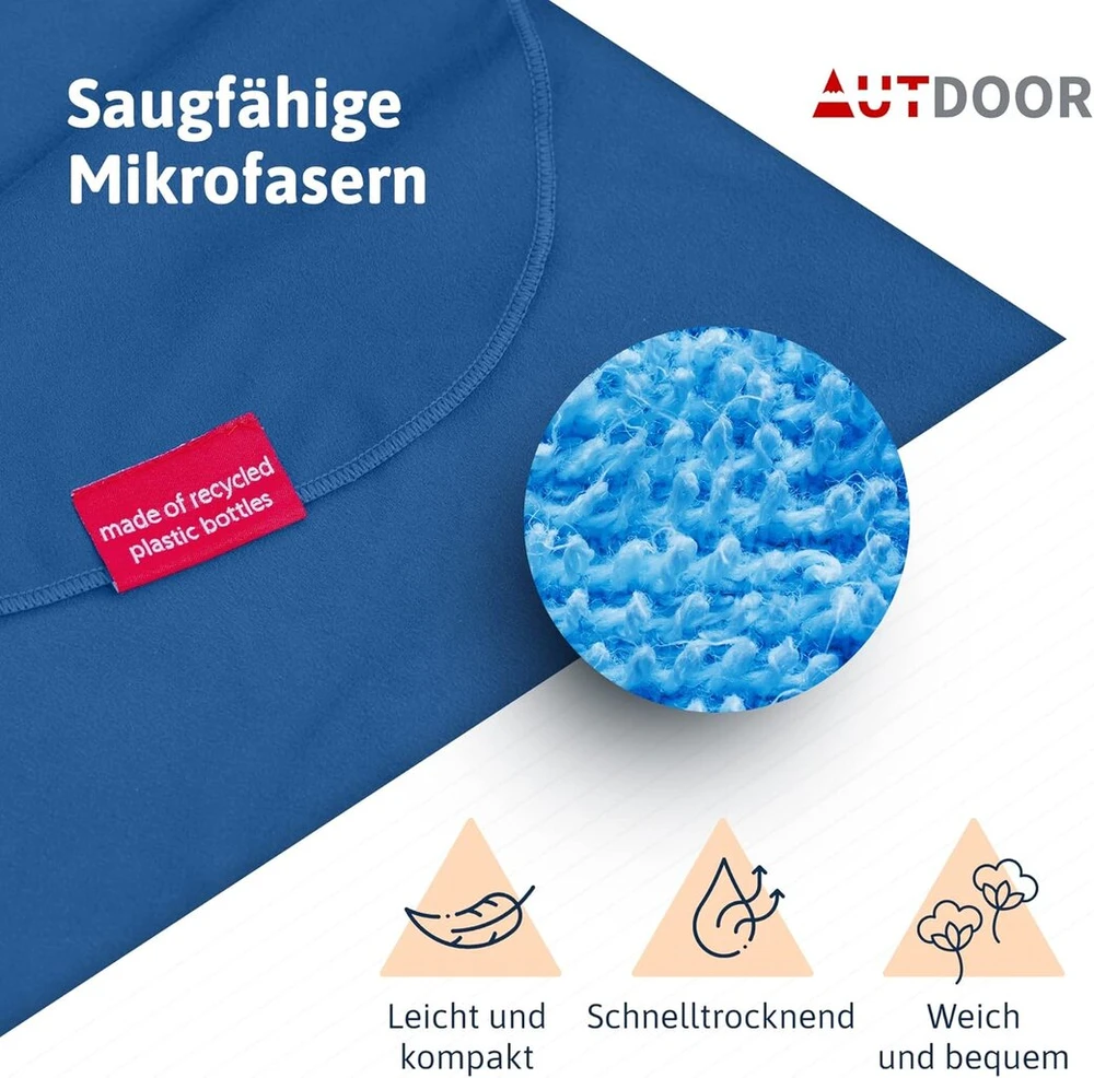 Autdoor® mikropluošto pončas maudynėms vyrams ir moterims, tvarus, pagamintas iš 100% perdirbtų pet butelių, rankšluostis kaip pagalbinė priemonė persirengti paplūdimyje ir vandens sportui, greitai džiūstantis ir kompaktiškas (mėlynas, vidutinis)