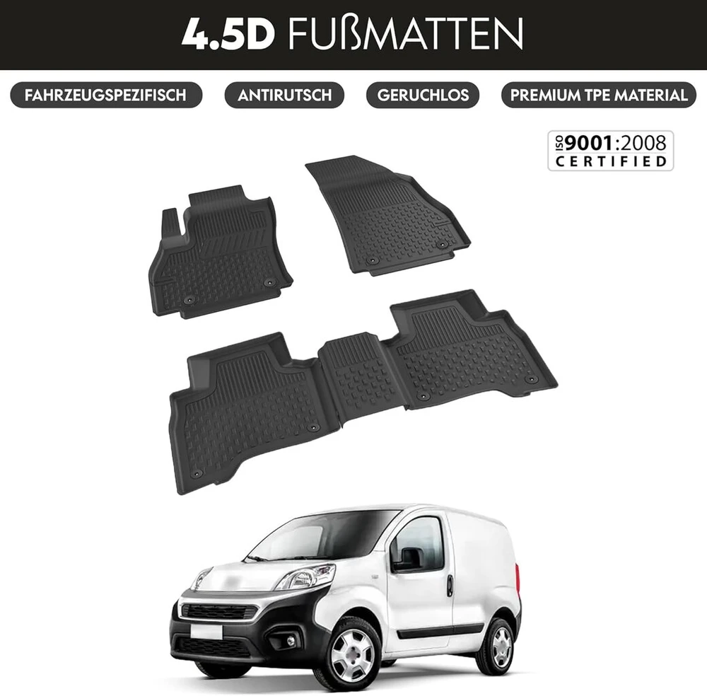 Automobiliniai kilimėliai noxx, tinkantys fiat fiorino diesel 2020-2024, bekvapiai 4.5d, tinkantys bet kokiam orui, 5 dalių, neslystantys, aukštu kraštu, guminiai kilimėliai, juodi grindų kilimėliai priekiniai galiniai automobilio kilimai